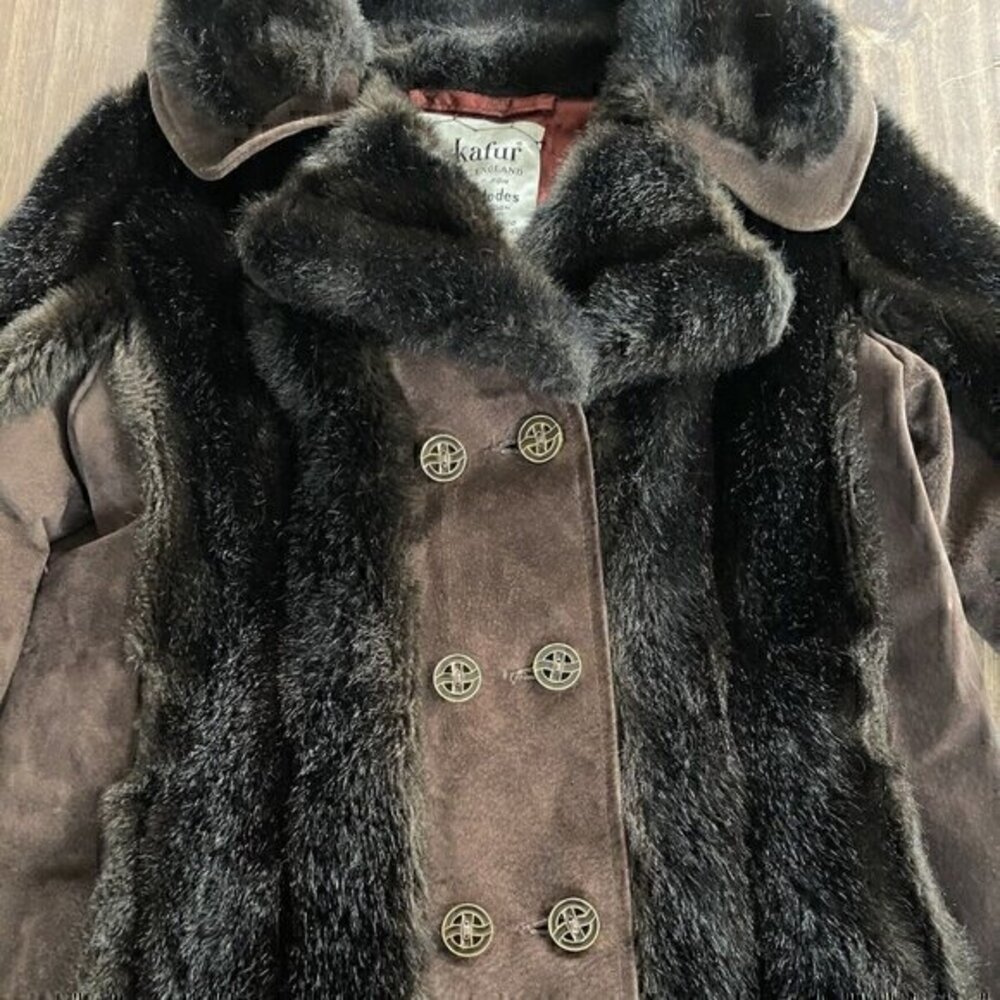 Lykafur Brown Faux Fur Coat for Women Vintage Tissavel France - Sz M w/S… - Picture 2 of 15